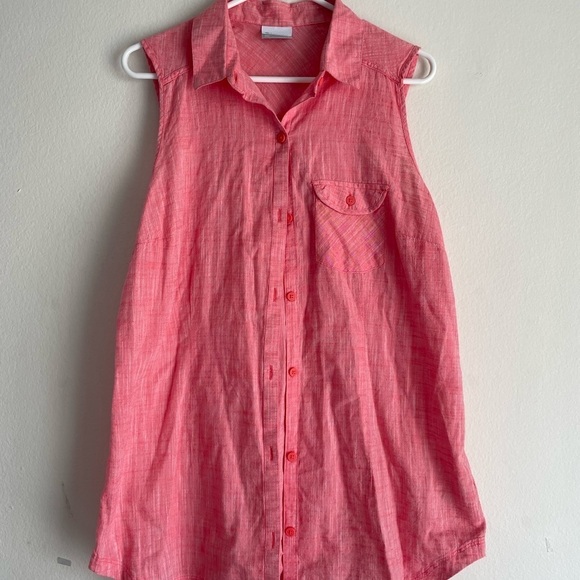 Columbia sleeveless button up pink cotton hiking top with front pocket - Picture 6 of 9